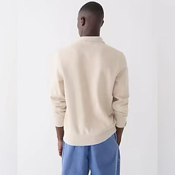 J.Crew Piqué Fleece Collared Sweatshirt XS Mens Heather Hazel Beige NWOT BJ330